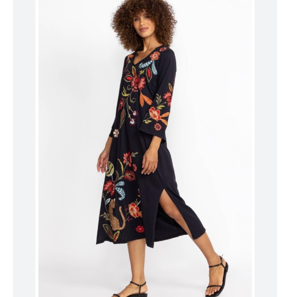 JOHNNY WAS Black Isabella Kimono Sleeve Tee Dress XS